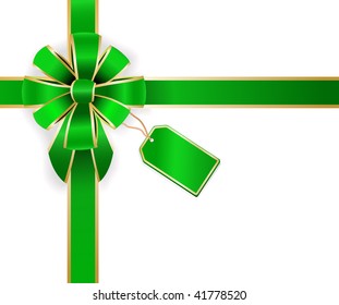 vector green bow with empty green tag