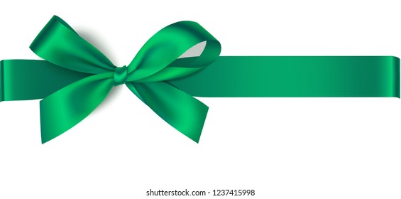 Vector green bow with horizontal ribbon isolated on white. Decorative bow for your design. Christmas decoration