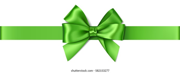 Vector green bow with horizontal ribbon isolated on white. Decorative bow for your design