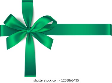 Vector green bow with horizontal and vertical ribbons isolated on white background for gift decor. Holiday element