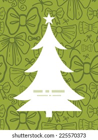 Vector green bows Christmas tree silhouette pattern frame card template