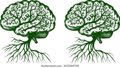 Vector Green brain tree roots