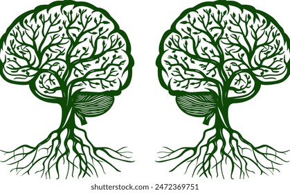 Vector Green brain tree roots