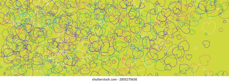 Patrón de arte moderno brillante verde vectorial. Estilo Multicolor Color Turquesa Blanco Rojo. Confetti Hearts Party Purple Love Art Illustration. Violeta Arcoiris Neon Fondo Romántico Azul Transparente.