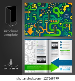 Vector green brochure template design with arrows. EPS 10