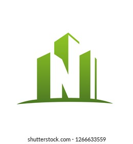 Vector Green Building Initial N Logo