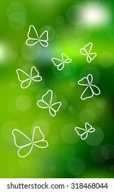 Vector green butterfly background with green bokeh circles