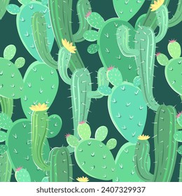 Vector Green Cactus Seamless Pattern