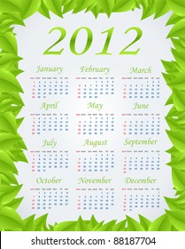 Vector green calendar (week starts on Sunday)