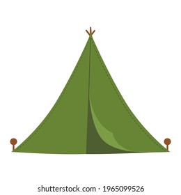 Vector green camping tent. Forest teepee icon isolated on white background. Nature outdoor travel equipment. Flat canopy illustration isolated on white background.
