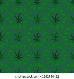 Vector Green Cannabis Leaves Background. Green Medical Marijuana Seamless Pattern