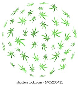 Vector Green Cannabis Leaves Background. Green Medical Marijuana Pattern. Floral Logo Design