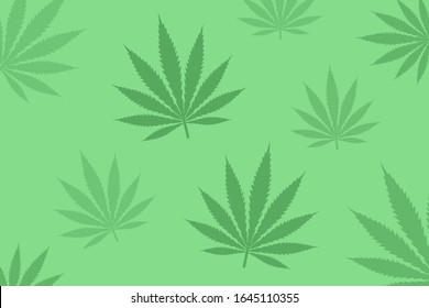 Vector green Cannabis leaves background. Also known as marijuana is a psychoactive drug from the Cannabis plant used for medical or recreational purposes.