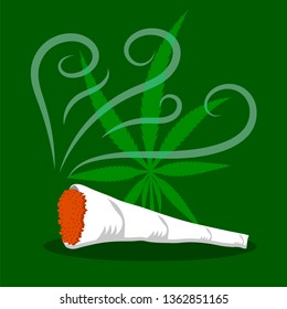 Vector Green Cannabis Leaves Pattern. Drug Consumption, Marijuana Use. Burning Joint