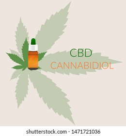 Vector green cannabis oil. CBD Oil bottle. Marijuana leaf label. Graphic illustration. medical marijuana cannabis hemp oil in a bottle. Vector Illustration 