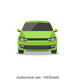 Vector green car. Front view.