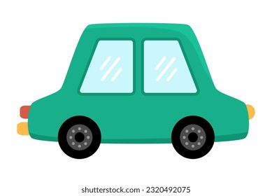 Vector green car. Funny automobile for kids. Cute vehicle clip art. Retro transport icon isolated on white background
