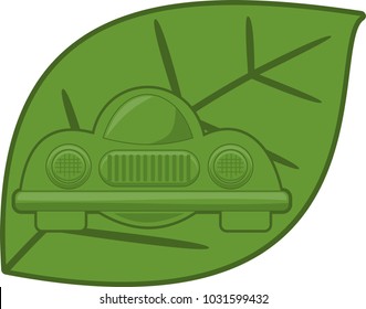Vector green car on leaf ideal for environmental message