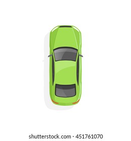 Vector green car. Top view.