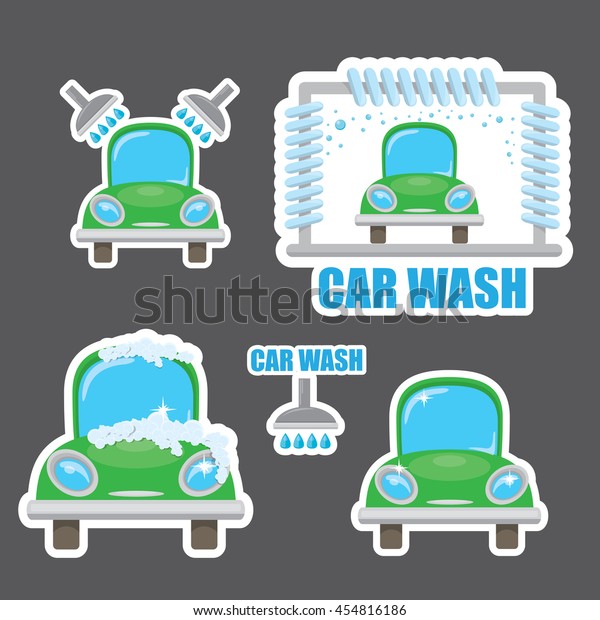 vector\
green Car wash icons set. vector car wash sticker collection.\
vector car wash logo template. washing car\
label