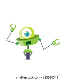 vector green cartoon cute flat robot icon isolated on white. green funny robot logo design template