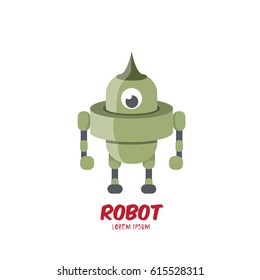 vector green cartoon cute flat robot icon isolated on white. green funny robot logo design template