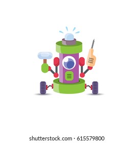 vector green cartoon cute flat robot icon isolated on white. green funny robot logo design template