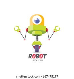 vector green cartoon cute flat robot icon isolated on white. green funny robot logo design template