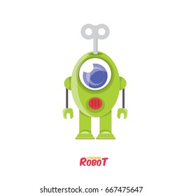 vector green cartoon cute flat robot icon isolated on white. green funny robot logo design template