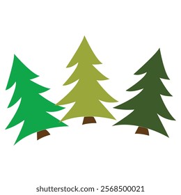 Vector green cartoon fir tree set Woodland or forest evergreen plant illustration Christmas tree line art iconxA