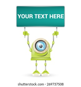 vector green cartoon friendly robot isolated on white