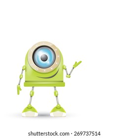 vector green cartoon friendly robot isolated on white