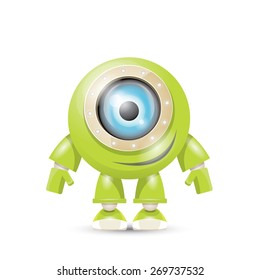 vector green cartoon friendly robot isolated on white