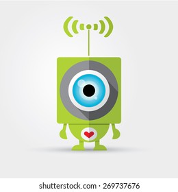 vector green cartoon friendly robot isolated on white