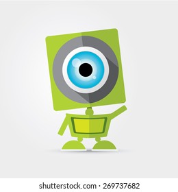 vector green cartoon friendly robot isolated on white