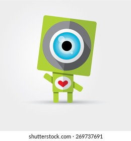 vector green cartoon friendly robot isolated on white