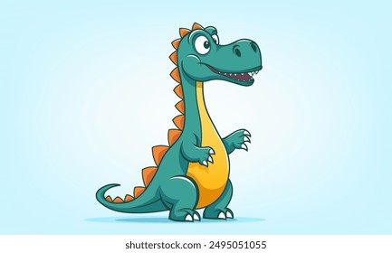 Vector green cartoon funny cute kind nice little baby dinosaur rex or crocodile cub. Toon prehistoric extinct animal, reptile.