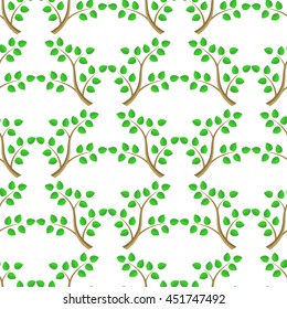 Vector Green Cartoon Tree Leaves Seamless Background. Summer Plant Pattern