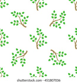 Vector Green Cartoon Tree Leaves Seamless Background. Summer Plant Pattern