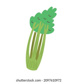 Vector green celery hand drawn naive art vegetable