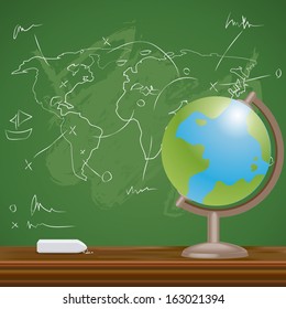 Vector Green Chalkboard Background With A School Globe