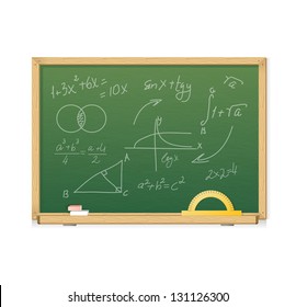 Vector green chalkboard with mathematics symbols for background