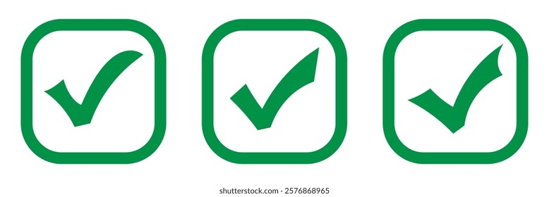 Vector green check mar icon. Green tick symbol. Checkmark icon vector illustration. Green check mark icon for use in web. Checkbox symbol set.