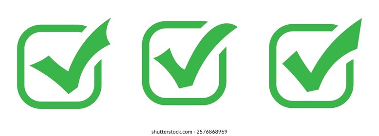 Vector green check mar icon. Green tick symbol. Checkmark icon vector illustration. Green check mark icon for use in web. Checkbox symbol set.