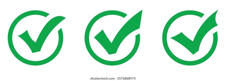 Vector green check mar icon. Green tick symbol. Checkmark icon vector illustration. Green check mark icon for use in web. Checkbox symbol set.