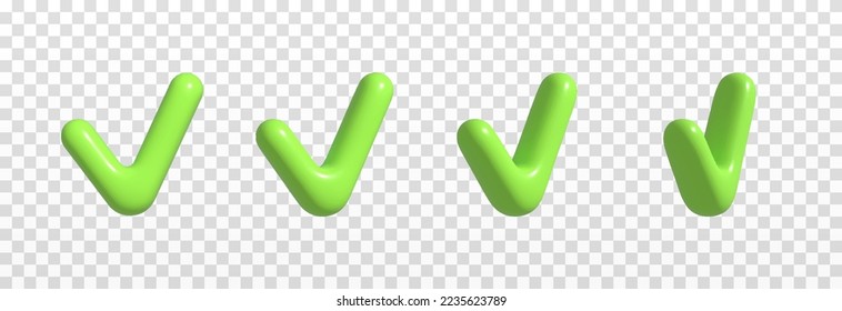 Marca de verificación verde vector en fondo transparente aislado. Png verde de garrapatas. Marque la marca desde diferentes lados. Símbolo de confirmación png.