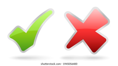 vector green check positive and red false negative symbols with glossy effect, symbol of correct and uncorrect