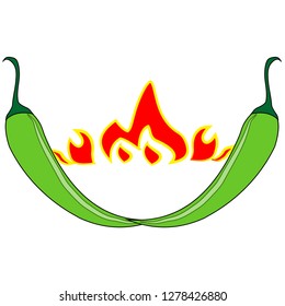 vector green chilli pepper icon in red fire