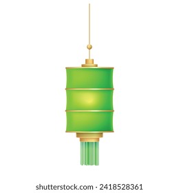 vector green chinese lantern of circular shape realistic composition with flattened festive lantern.