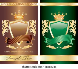 vector green and chocolate label with royal crown for different products like food, beverages and cosmetics